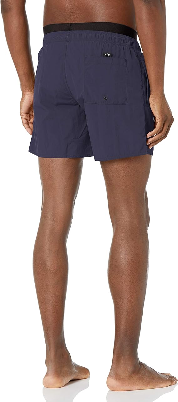 AX Armani Exchange Men's Layered-Look Logo-Print  Boxer Swim Shorts Color Navy Blue Size S