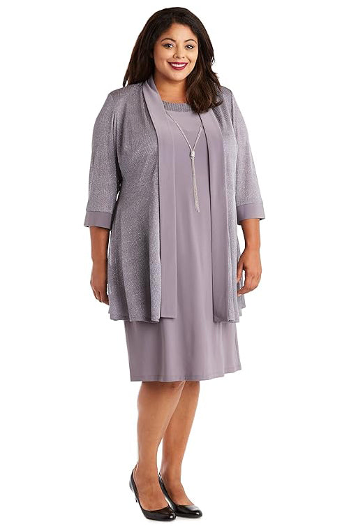 RM Richards Plus Size Two-Piece Sleeveless Dress Jacket Set  Color Silver Size 18W