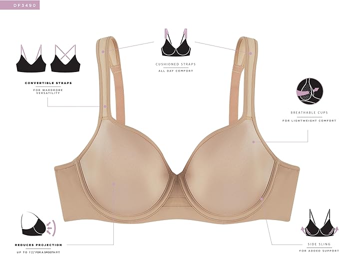 Bali One Smooth U Ultra Light Minimizer Underwire Bra  Taupe Size 36DDD