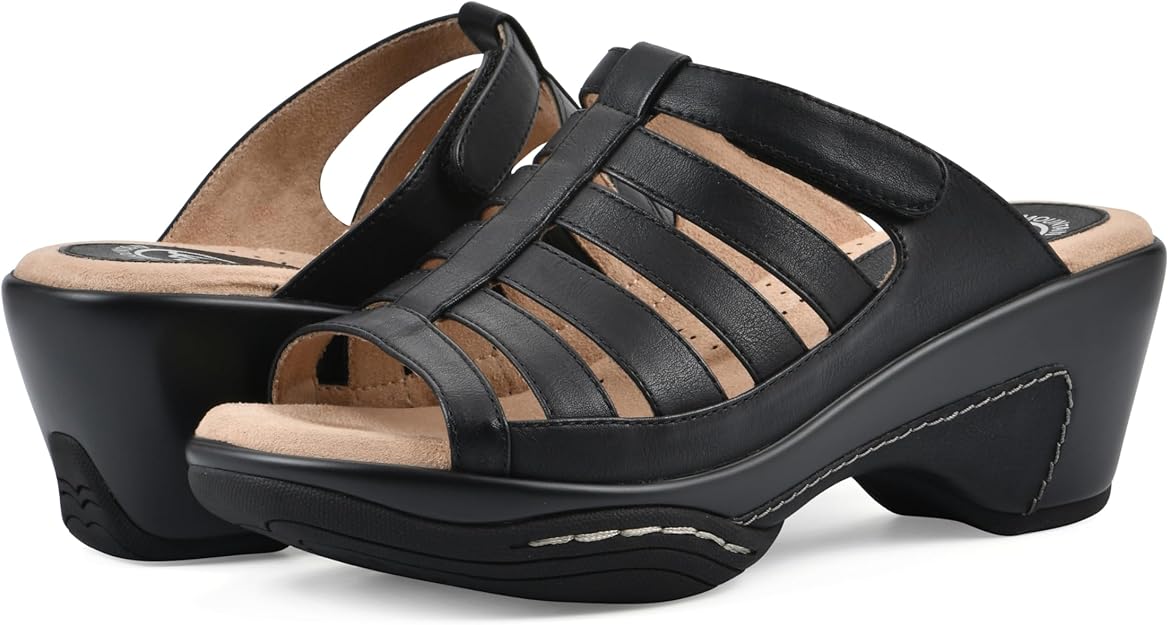 White Mountain Women's Valencia Strappy Clog Sandal  Black Burn Smooth Size 9
