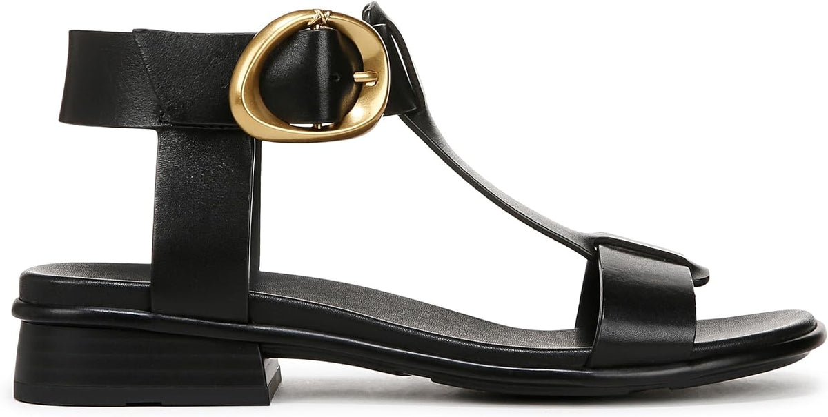 Naturalizer Women's Brandy T-Strap Block Heel Sandals  Coastal Black Leather Size 7