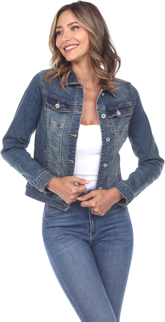 White Mark Women's Classic Denim Jacket  Blue Denim Size XL
