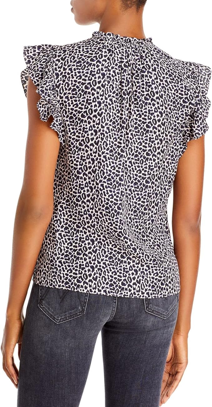 Rebecca Taylor Short Sleeve Leopard Silk Blend Top  Color Navy Combo Size 0