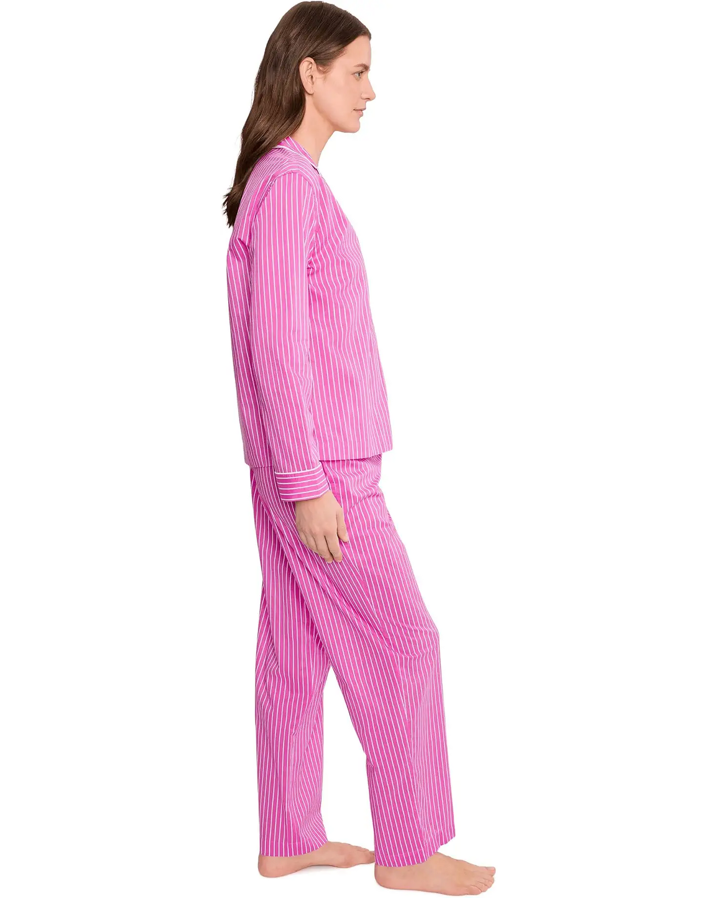 LAUREN RALPH LAUREN Women's Petite Printed Notched-Collar PJ Set  Pink Stripe Size PS