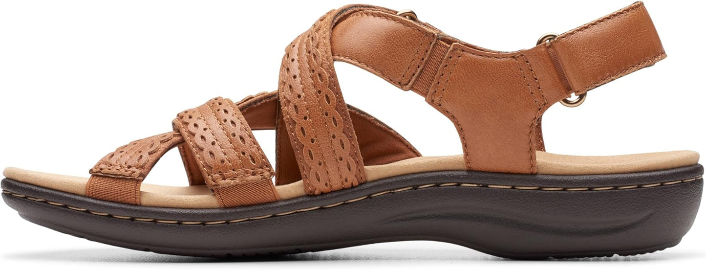 Clarks Women's Laurieann Rena Embellished Flat Sandal  Tan Leather Size 9.5