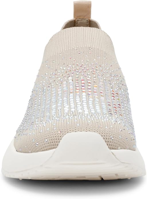 Anne Klein Women's Compete Embellished Slip On Sneakers  Bone Crystal Size 6