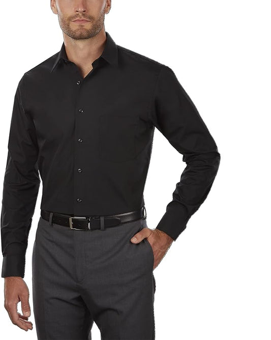 Van Heusen Men's Tall Classic/Regular Fit Poplin Dress Shirt  Black 19 35/36