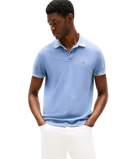 Tommy Hilfiger Men's Short Sleeve Garment-Dye Cotton Polo Shirt  Brisk Blue Size L