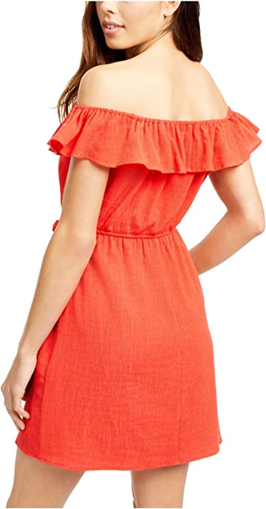 City Studio Women's Ruffle Off-Shoulder Dress  Color Orange Size XS