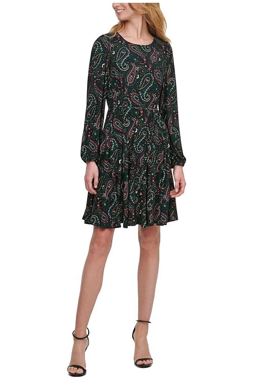 Tommy Hilfiger Petite Paisley-Print Fit & Flare Dress  Color Forest Multi Size 10P