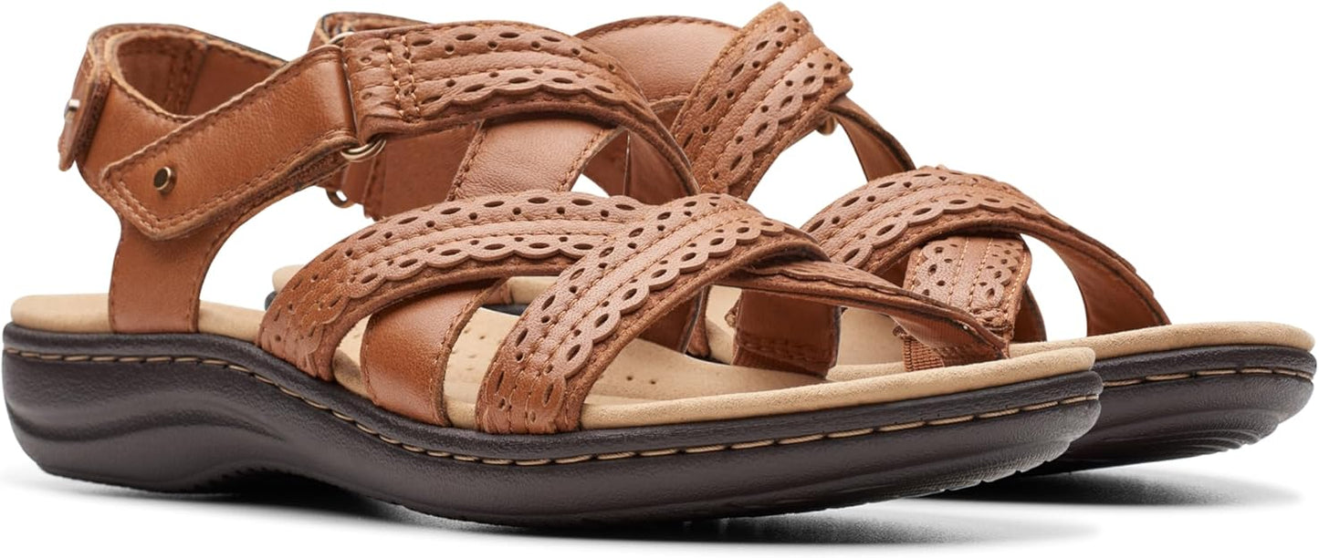 Clarks Women's Laurieann Rena Embellished Flat Sandal  Tan Leather Size 9.5