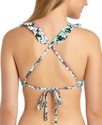 California Waves Juniors' Floral Ruffle X-Back Underwire Push-Up Bikini Top  Color Blue Multi Size L