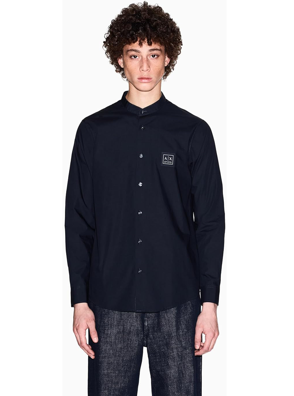 Armani Exchange Men's Limited Edition Regular-Fit Stand Collar Shirt  Deep Navy Size L