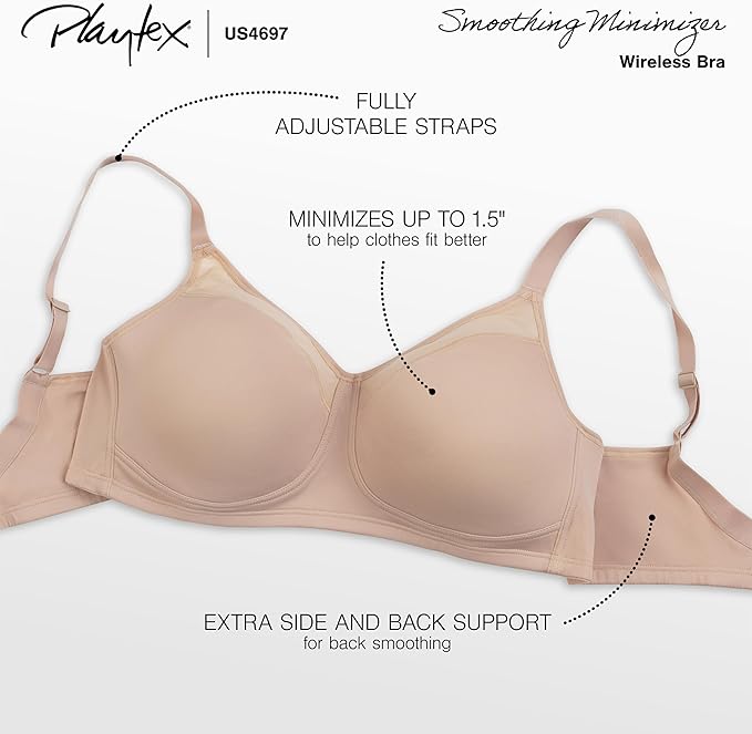 Playtex Women's 18 Hour Smoothing Minimizer Bra  Nude Size 38D