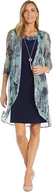 RM Richards Women's 2-Pc. Shimmer Two-Piece Dress  Color Navy/Teal Size 8