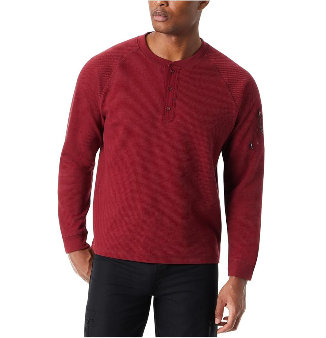 BASS OUTDOOR Men's Relaxed-Fit Thermal Long Sleeve Henley Shirt Cabernet Size 2XL