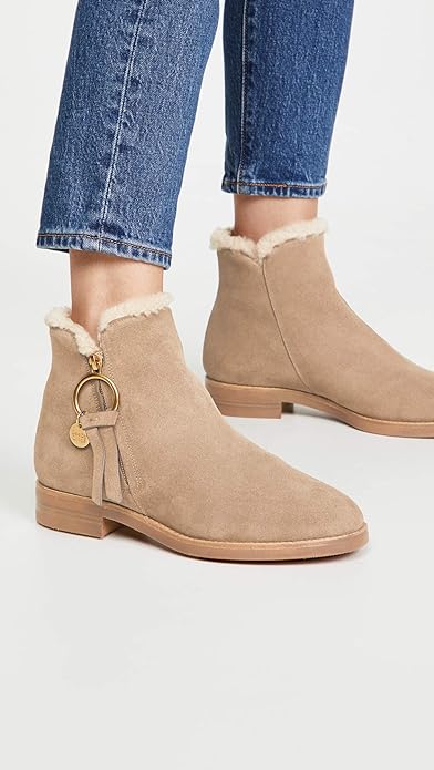 See by Chloe Women's Louise Shearling Ankle Boots  Color Crosta Taupe Size EU 38/US 7.5