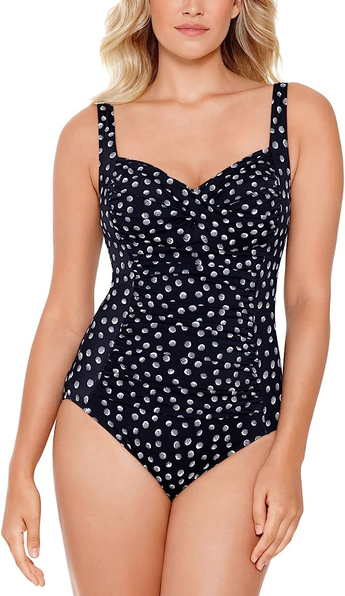 Swim Solutions Twist Corset-Back Tummy Control One-Piece Swimsuit  Galactica Size 18