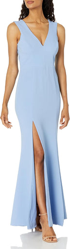 Dress the Population Sandra Plunging Thick Strap Solid Gown w/ Slit Dress  Sky Size 2XL
