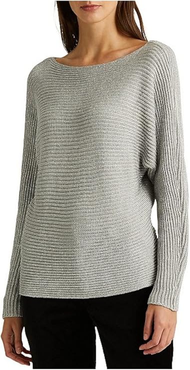 Lauren Ralph Lauren Women's Dolman-Sleeve Boatneck Sweater  Silver Lurex Size M