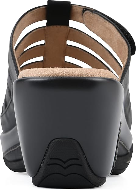 White Mountain Women's Valencia Strappy Clog Sandal  Black Burn Smooth Size 9