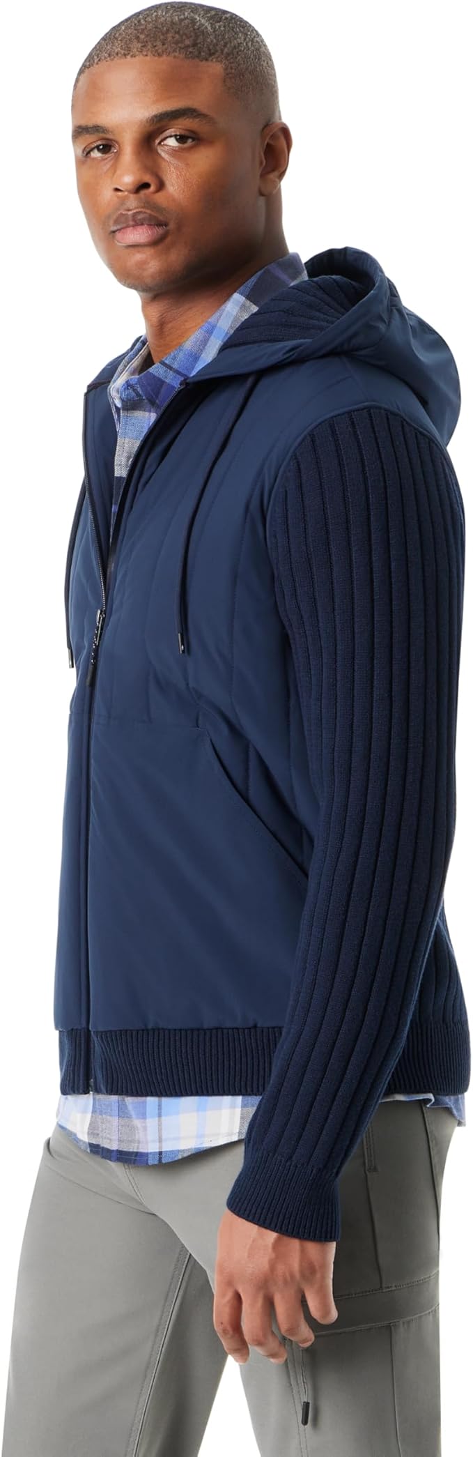 BASS OUTDOOR Men's Mixed Media Zip-Front Hoodie  Navy Blaze Size M