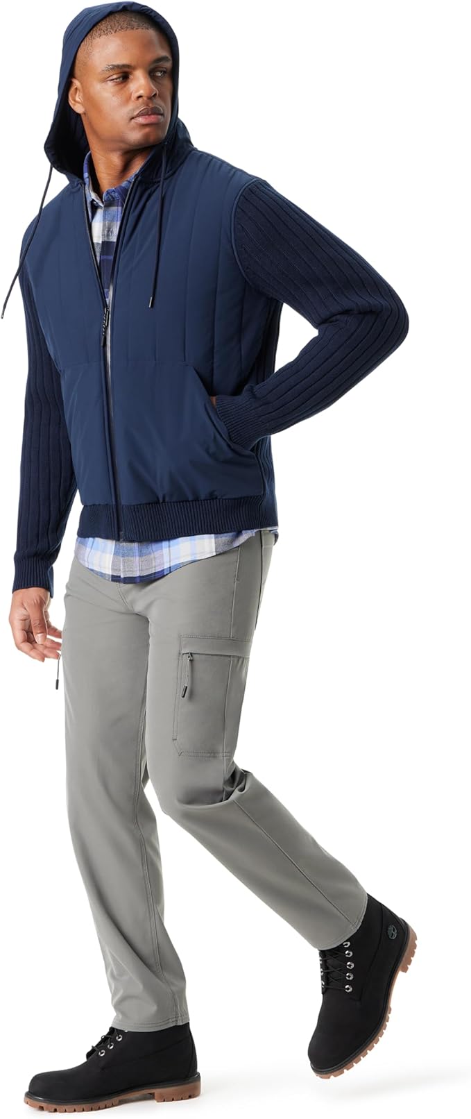 BASS OUTDOOR Men's Mixed Media Zip-Front Hoodie  Navy Blaze Size M
