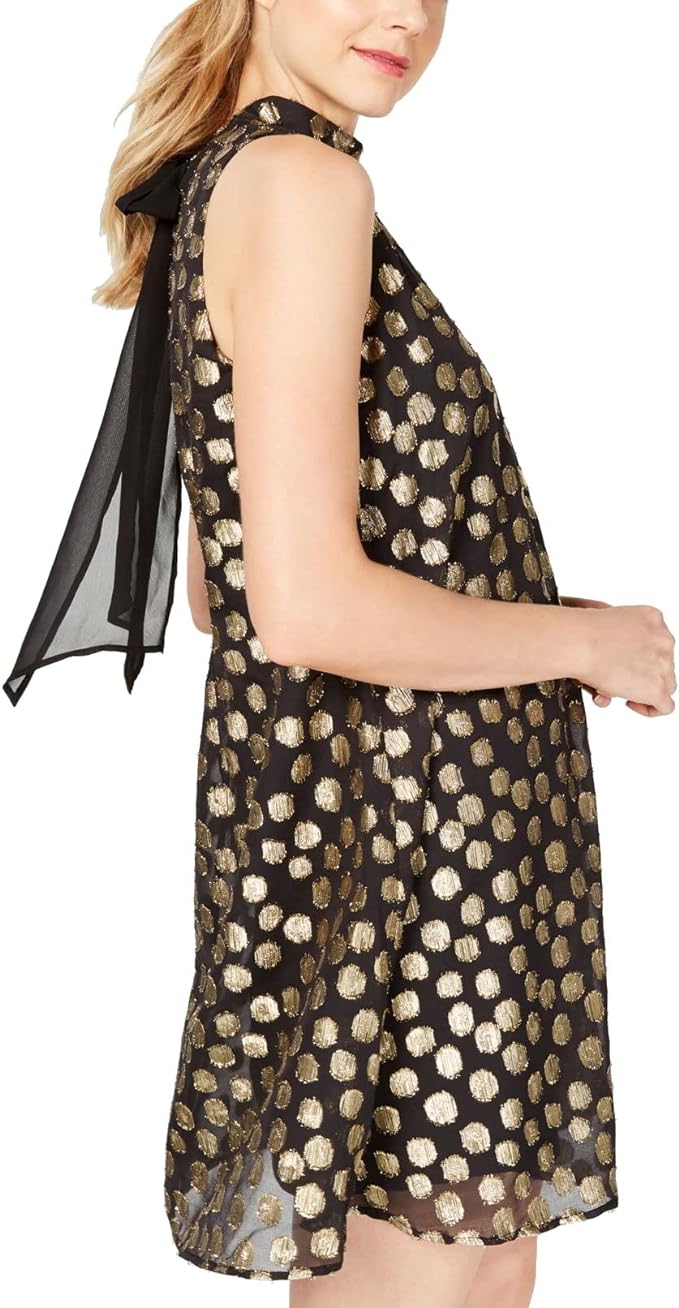 Robbie Bee Petite Polka-Dot Trapeze Dress  Color Black/Gold Size 8P