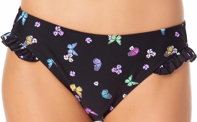 California Waves Juniors Ruffle Hipster Bikini Bottoms  Color Black Print Size XL