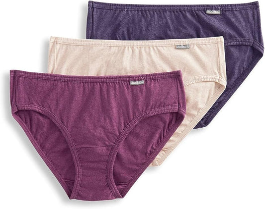 Jockey Women's Underwear Elance Bikini - 3 Pack  Oatmeal/Boysenberry/Perfect Purple Size 5