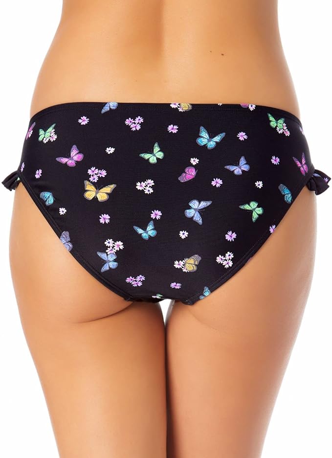 California Waves Juniors Ruffle Hipster Bikini Bottoms  Color Black Print Size XL