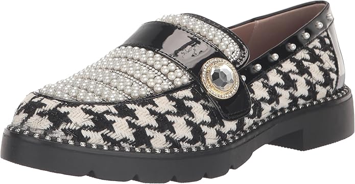 Betsey Johnson Women's Mariam Patent Trim Embellished Loafers  Houndstooth Size 5