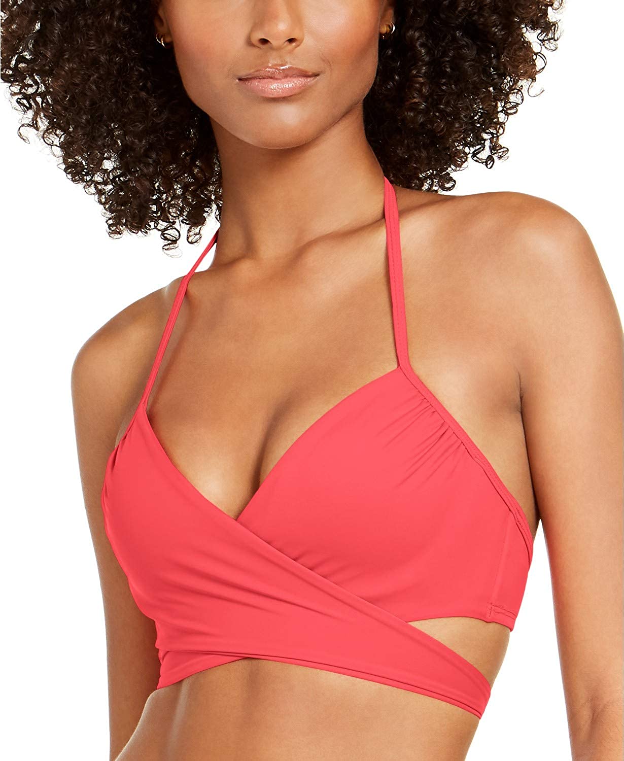 SUNDAZED Solid Simone Bra Sized Halter Bikini Top  Sunkissed Coral Size 32C