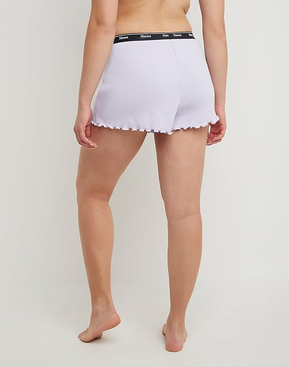 Hanes Women's Cozywear Rib Lounge Shorts w/ Lettuce Edge  Urban Lilac Size S