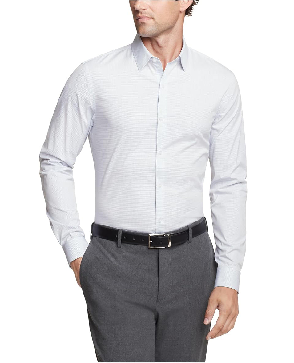 Calvin Klein Men's Extra Slim-Fit Stretch Dress Shirt  Blue Multi 15/15.5 34/35