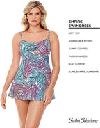 Swim Solutions Women's Empire Tummy Control Swim Dress  Multicolor Size 10