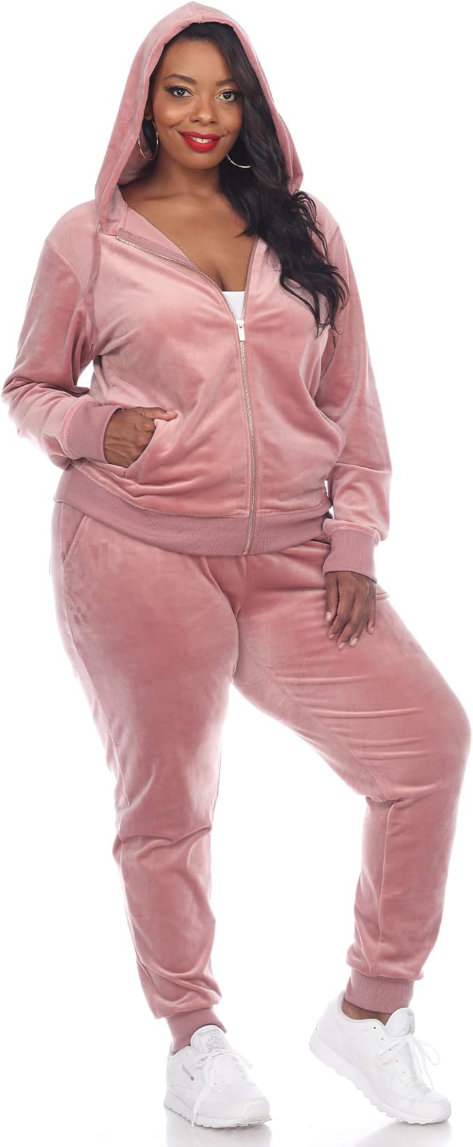 White Mark Plus Size 2-Piece Velour Tracksuit Activewear Set  Pink Size 3X