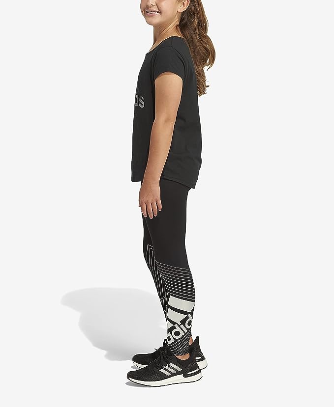 adidas Girls Glam Graphic Tights  Color Black/Silver-Tone Size XL (18-20)