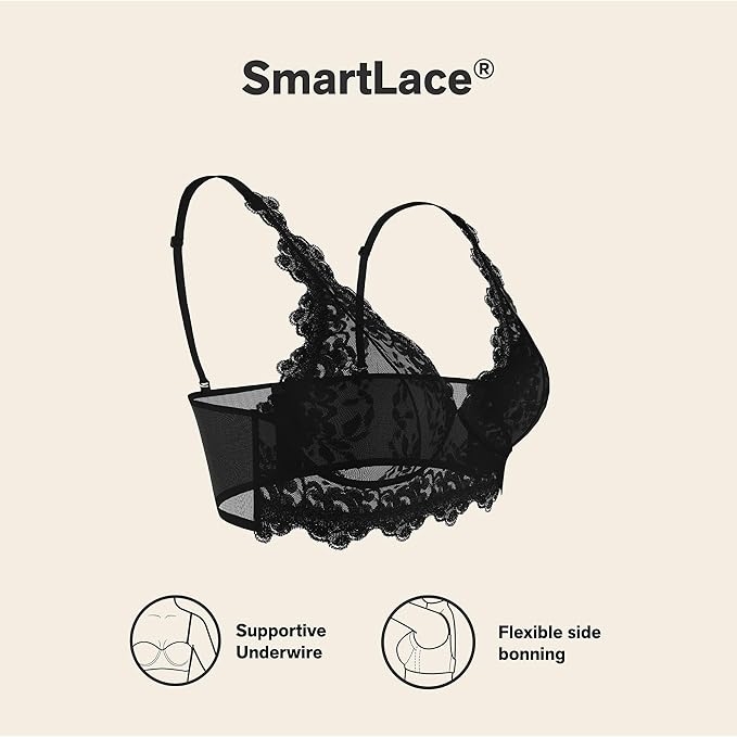 Leonisa Lace Milan Sheer Bra Bustier Underwire Bralette  Black Size L