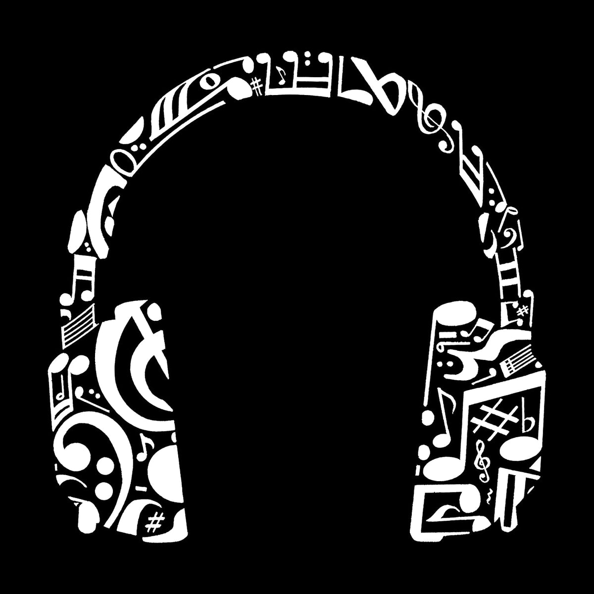 LA POP ART Women's Word Art Music Note Headphones T-Shirt  Color Black Size M