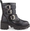 Sugar Women's Filo Buckled Lace-up Platform Boots  Color Black Croco Size 7M