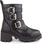 Sugar Women's Filo Buckled Lace-up Platform Boots  Color Black Croco Size 7M