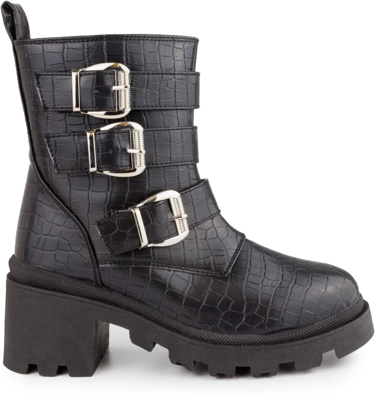 Sugar Women's Filo Buckled Lace-up Platform Boots  Color Black Croco Size 7M