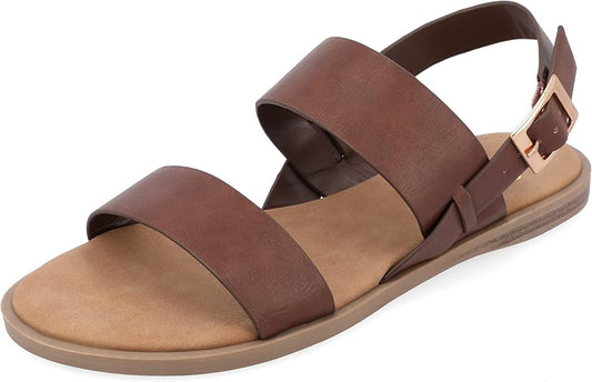 Journee Collection Women's Lavine Lavine Multi Strap Flat Sandals  Brown Size 7.5