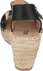 GC Shoes Women's Cati Espadrille Wedge Open Toe Sandals  Black Size 7