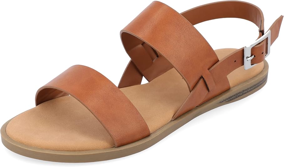 Journee Collection Women's Lavine Multi Strap Flat Sandals  Cognac Size 9
