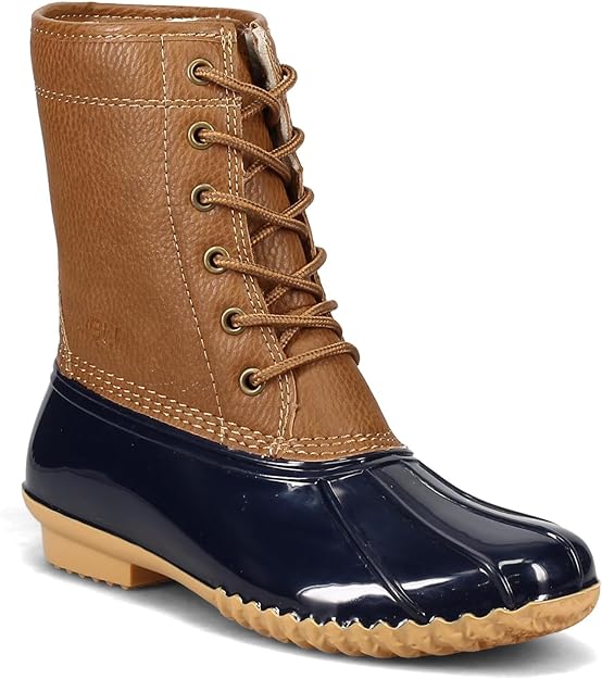 JBU Women's Maplewood Waterproof Rain Mid Calf Boot  Color Navy/Tan Size 9M
