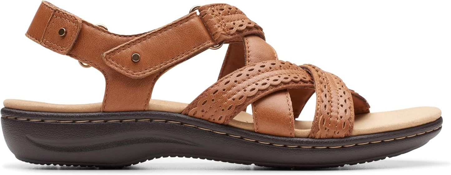 Clarks Women's Laurieann Rena Embellished Flat Sandal  Tan Leather Size 9.5