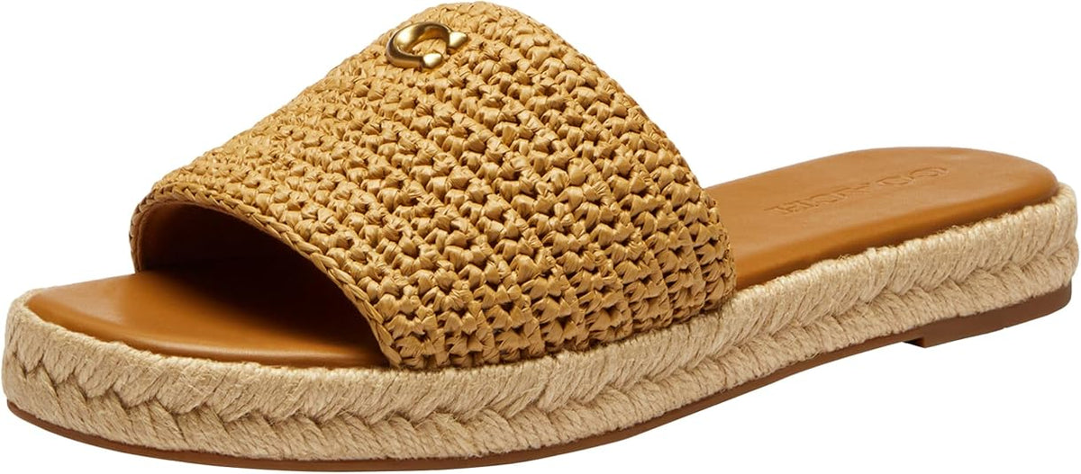 COACH Women's Holly Espadrille Slip-On Sandals   Natural Raffia Size 6