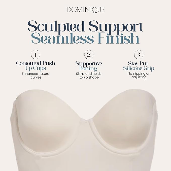 Dominique Paige Seamless Padded Longline Strapless Bra  Bone Size 42D